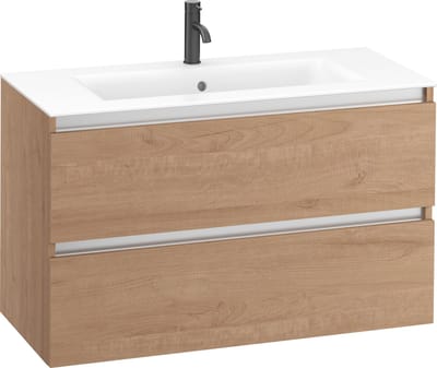 Saqu Gaia badmeubel incl. mat witte keramische wastafel 100x46x61cm toffee – aluminium greeplijst