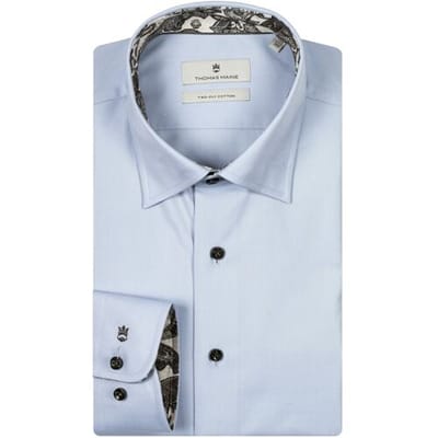 Thomas Maine Overhemd Bergamo Two-Ply Fantasy Contrast Verborgen Button-Down Lichtblauw-Off White / male