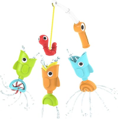 Visspel met 3 drijvende vissen en magnetische worm voor badspel