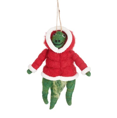 T-rex met winterjas vilten kersthanger - Sass & Belle