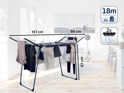 Famanu - Pegasus 180 solide droogrek voor kleding, droogrek met 18 m drooglengte, droogrek voor lang wasgoed, sterk en stevig, design wasrek zwart