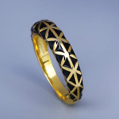 Bague Rétro Simple pour Dame Anneau Prisme Géométrique Noir Or Bicolore Émail Bijoux de Fête du Nouvel An Dame No. 8 beige
