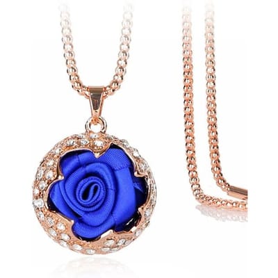 Elegante Kleur Roos Hanger Lange Ketting Voor Vrouwen Glanzende Kristal Bloemen Trui Accessoires