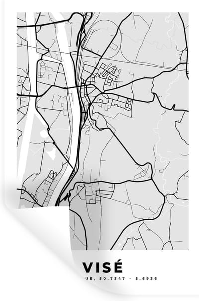 Muurstickers - Sticker Folie - Zwart Wit – België – Plattegrond – Stadskaart – Kaart – Visé - 20x30 cm - Plakfolie - Muurstickers Kinderkamer - Zelfklevend Behang - Zelfklevend behangpapier - Stickerfolie