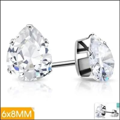Aramat Jewels | Oorbellen | Zirkonia Druppeloorbellen van Staal | 8x6mm / Transparant | |3mm | Staal | Kinderen, Volwassenen | Verkleurd niet