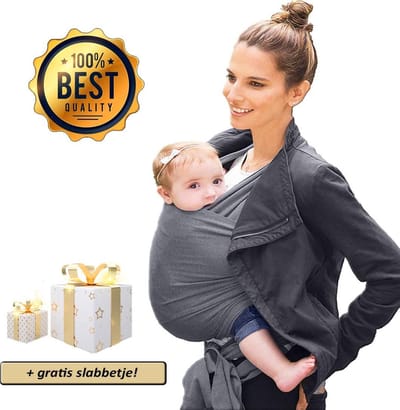 Ergonomische Rekbare Baby Draagdoek Van Katoen Om Te Knopen - Grijs - Babywrap - Draagdoeken - Babydrager - Buikdrager – Rugdrager – Heupdrager - Baby sling – Baby Carrier – Draagzak - Baby Wrap Sling - Draagdoek – Incl Handleiding - Gratis slabbetje