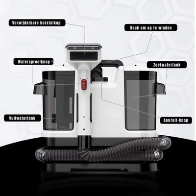 AHD® Vlekkenreiniger - Vlekkenreinigers - Tapijtreiniger Machine - Vlekkenreiniger Bank - Zwart/Wit - 18cm x 30cm x 36cm