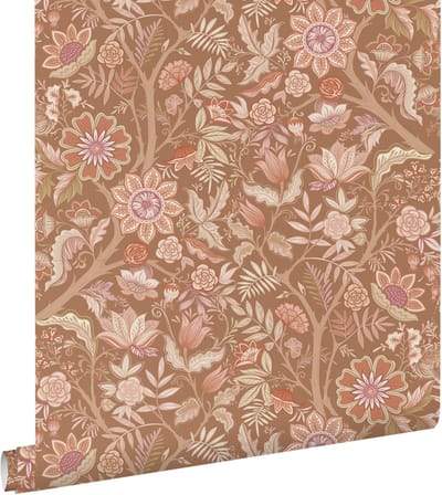ESTAhome behang vintage bloemen bruin, terracotta en paars - 50 x 900 cm - 131332