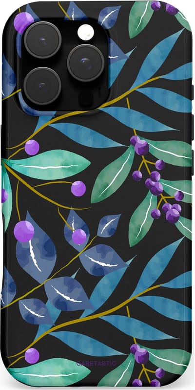 Casetastic hoesje geschikt voor Apple iPhone 16 Pro - MagSafe - Dubbellaagse bescherming - Besjes fantasie - Fashion Case - Zwart Petrol Saliegroen