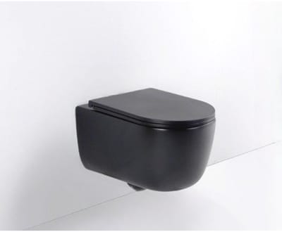 QeramiQ Dely Swirl hangtoilet – spoelrandloos – diepte 53 cm – met slim softclose zitting – mat zwart