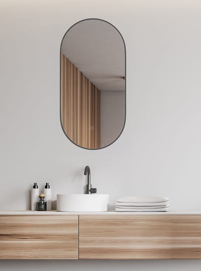 Nomi spiegel met lijst ovaal met LED, dimbaar en spiegelverwarming 50 x 100 cm gunmetal