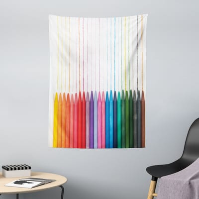 ABAKUHAUS Wandtapijt met waskrijtmotief, kleurenschaal voor verf en knutselprojecten, 110 x 150 cm, meerkleurig