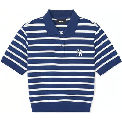 MLB New York Yankees Rayé Décontracté Sport Été Respirant Haute Qualité Manches Courtes Polo Femmes polos Bleu 3FPQV0143-50NYL S white
