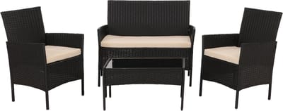 Poly-rattan tuinset MCW-N98, zitgroep loungeset, metaal glas stof/textiel (180g/m²) ~ antraciet, crèmekleurige kussens