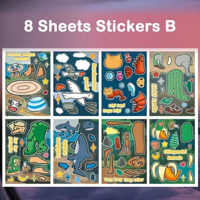 16/8 Vellen Italiaanse Brainrot Sticker Tungtungtung Sahur Tralalero Tralala Haai Stickers Maak een Gezicht Puzzelspel Verjaardagscadeau white