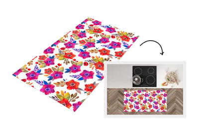 Keukenloper - Loper keuken - Waterverf - Bloemen - Paars - 120x60 cm - Keukenloper vinyl
