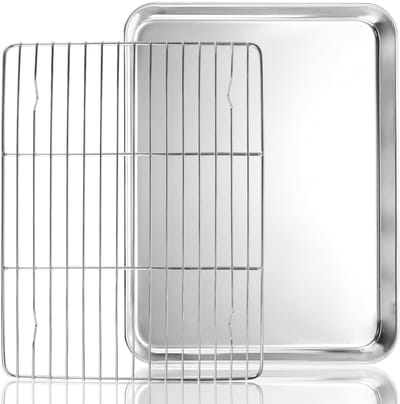 Dailygoods- Bakplaat Roestvrij Staal - Bakplaat met Rooster - Ovenplaat - Taartrooster - Vaatwasmachinebestendig - 31,5 x 24,5 x 2,5 cm