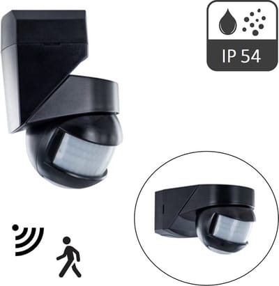 4-IN-1 Opbouw Bewegingsmelder Zwart, 180 en 360 graden, Detectierange: 12 Meter, Max. 2000w, IP54