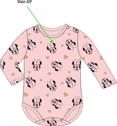 Rompertje Minnie Mouse gezichtjes roze met glitter hartjes maat 92