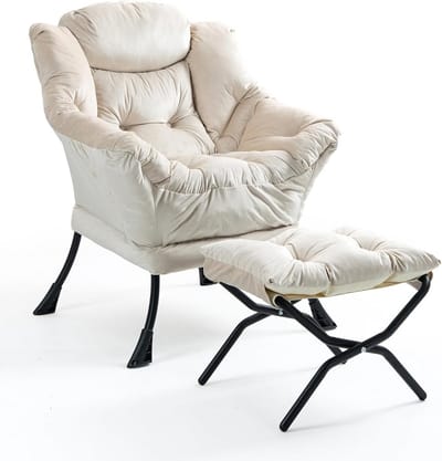 Luxe Velours Fauteuil met Voetenbankje en Neksteun - Comfortabele Lounge Stoel met Metalen Poten