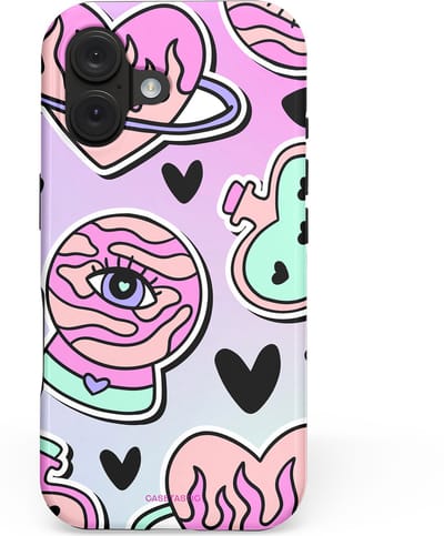 Casetastic hoesje geschikt voor Apple iPhone 16 - MagSafe - Dubbellaagse bescherming - Pastel Popart - Fashion Case - Lila Lichtgrijs Donkergrijs Lichtroze
