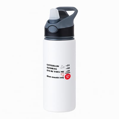Hacebo® - 50 jaar Sarah en Abraham cadeau - waterfles met rietje zwart - Hoera 50 jaar - 50 jaar cadeau - Jubileum man en vrouw - met opdruk - Grappige tekst - Jarig - Verjaardag - water fles - 650ML