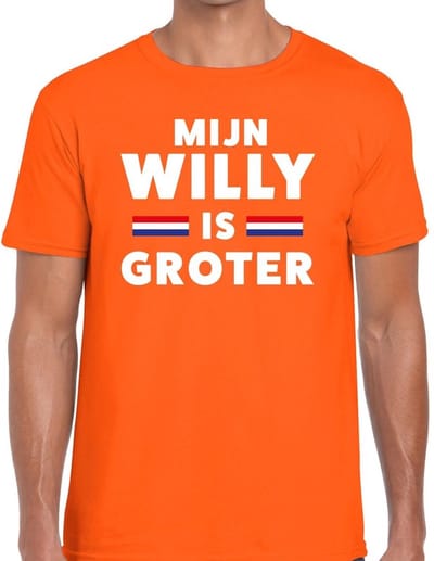 Mijn willy is groter print - oranje - t-shirt - voor heren - koningsdag kleding S