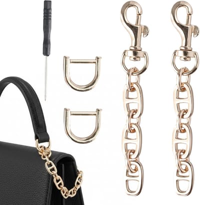 Ketting tas in goud met handgrepen, schouderriem verlenging, D-ringen en accessoires voor doe-het-zelf tassen en hardware projecten