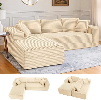 COMHOMA - 105 Inch Modulaire Bank - Diepe Zitting - L-vorm - Corduroy - Beige