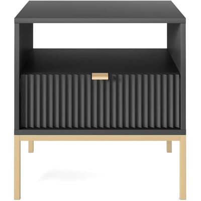Selsey Vellore - Nachtkastje 54 cm - zwart met geribbelde front en gouden frame