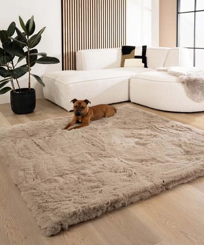 Fluffy vloerkleed vierkant - Comfy Deluxe taupe 100x100