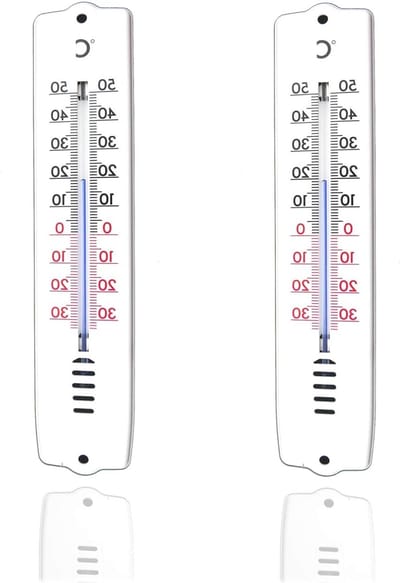 Wandthermometers 2 stuks - Binnen- en buitenthermometer - Temperatuur meten - Analoge weergave - 200 mm lengte - Wit