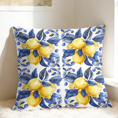 Kussenhoes met Citroen en Blauw Patroon  Vintage Kussensloop Voor Bank Woondecoratie Op Maat Gemaakte Kussenhoes Cadeau 45x45cm