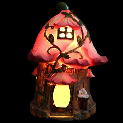 Feeënhuis op Zonne-energie - Tuindecoratie Huisje - Tuin Verlichten - Waterdicht Hars - 16 cm Hoog - Multicolor