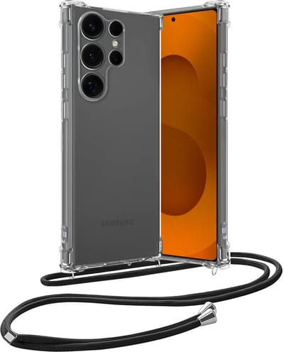 Hoes - Geschikt voor Samsung Galaxy S25 Ultra - Met Koord - Shock Proof - Siliconen Case - Back Cover - Telefoonkoord - Telefoon Hoesje Shockproof - Telefoonketting - Transparant