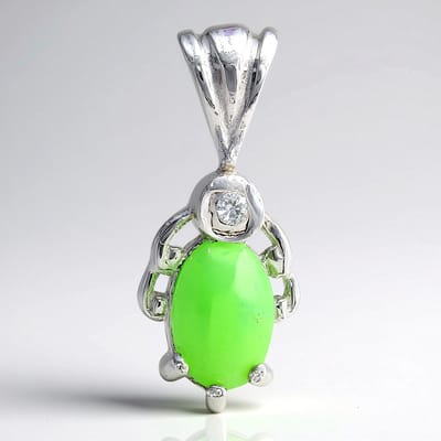 Cavill - 925 Sterling Zilveren Hanger - Keizerlijk Chrysopraas 0,37 ct & Witte Topaas 0,01 ct - Ovaal Cabochon - Luxe Handgemaakt Edelsteen Sieraad