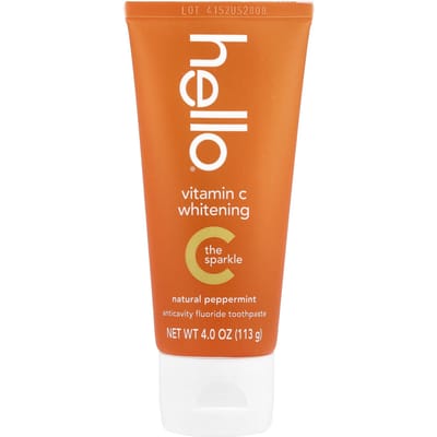 Bonjour, Dentifrice blanchissant à la vitamine C, fluor pour la prévention des caries, menthe poivrée naturelle, 113g (125 grammes) orange