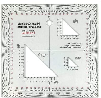 Militaire Protractor - Landkaart Schaal - Navigatie Buiten - Verstevigd Materiaal - 12.7 x 12.7 cm - Transparant