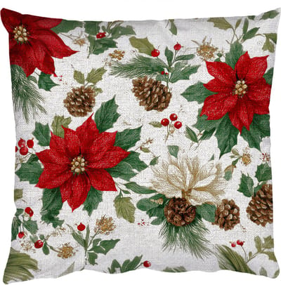 Sierkussens - Kussentjes Woonkamer - 50x50 cm - Feestelijk - Textielpatroon - Kerstbloemen - Kleurrijk