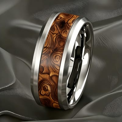 Mode 8mm Koperkleurige Roestvrijstalen Ring voor Mannen Met Bruine Koa Houtnerf Inleg Ringen voor Mannen Vrouwen Trouwring Sieraden Cadeau 13 white