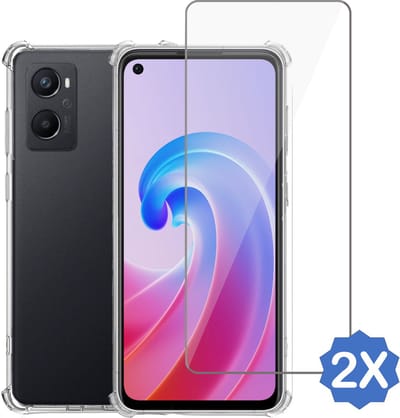 Geschikt voor Oppo A96 Hoesje + 2x Screenprotector – Gehard Glas Cover – Shock Proof Case – Transparant