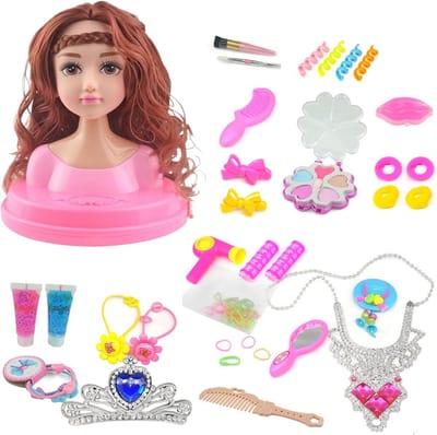 Poppenhoofd Styling - Kapsel en Make-up - Creatief Spelen - Inclusief Accessoires - 31 x 26 x 19 cm