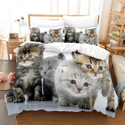 Dieren Kat Beddengoed Sets Quilt Bedovertrek Dekbedovertrek Kussensloop 2-3 Stuks Sets Kinderen Volwassenen Slaapkamer Decoratie AU Single 140x210cm