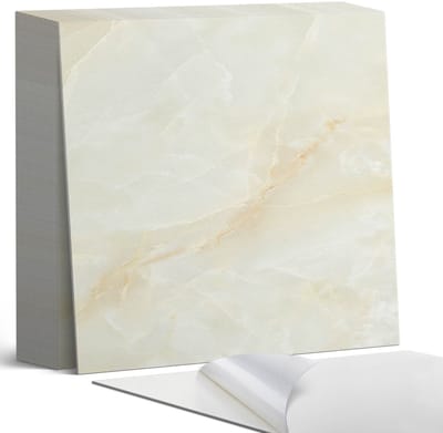 Coloray Plaktegels - Elegant marmerpatroon Zelfklevende Tegels - 20 cm x 20 cm - Romig Plaktegels - 20 stuks - Vierkant PVC Tegels - Plaktegels Badkamer - Plaktegels Vloer - Vinyl Tegels Zelfklevend - Wandtegel Zelfklevend