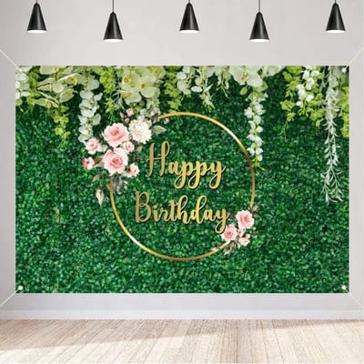 Birthday decoration for girls/women, birthday banner, green leaves, fabric sign, poster, happy birthday, background - ShopVlot