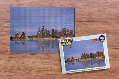 Puzzel Weerspiegeling van Sydney in het water in Australië - Legpuzzel - Puzzel 500 stukjes