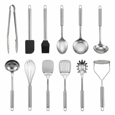 JustValue RVS Keukengerei Set - 12-delig - Spatel - Opscheplepel - Soeplepel - Roestvrij Staal
