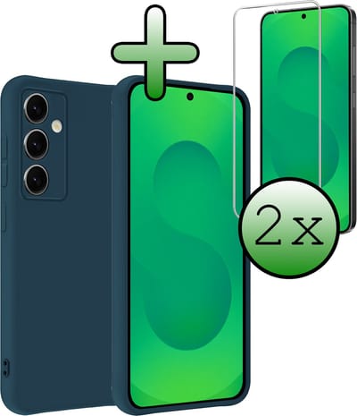 Hoesje Met 2x Screenprotector - Geschikt voor Samsung Galaxy S25 FE - Sterk & Shockproof - Back Cover - Siliconen Case - Telefoon Hoes - Donkerblauw