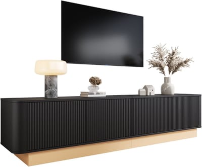 TV-Meubel - 200 cm - Met 4 Deuren En Verstelbare Planken - Geribbeld Design - MDF - Natuur