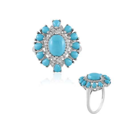 Cavill - Verstelbare Ring - 925 Sterling Zilver - Platina Geplateerd - 3,54 ct Sleeping Beauty Turkoois & Zirkonia - Elegant & Tijdloos Sieraad